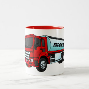 Tanker truck fuel transport cartoon illustration Two-Tone coffee mug