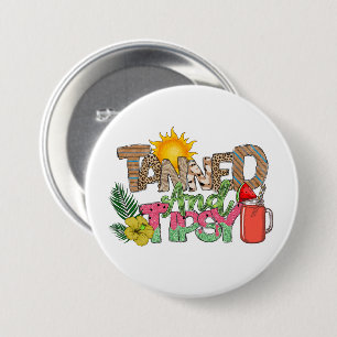 Tanned and Tipsy Fun Summer Party Design 7.5 Cm Round Badge