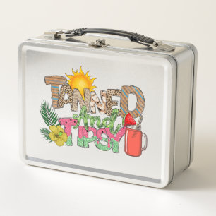Tanned and Tipsy   Fun Summer Party Design Metal Lunch Box