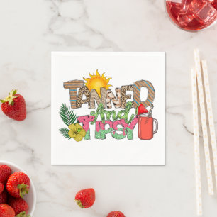 Tanned and Tipsy Fun Summer Party Design Napkin