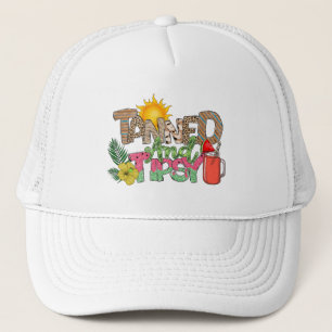 Tanned and Tipsy   Fun Summer Party Design Trucker Hat