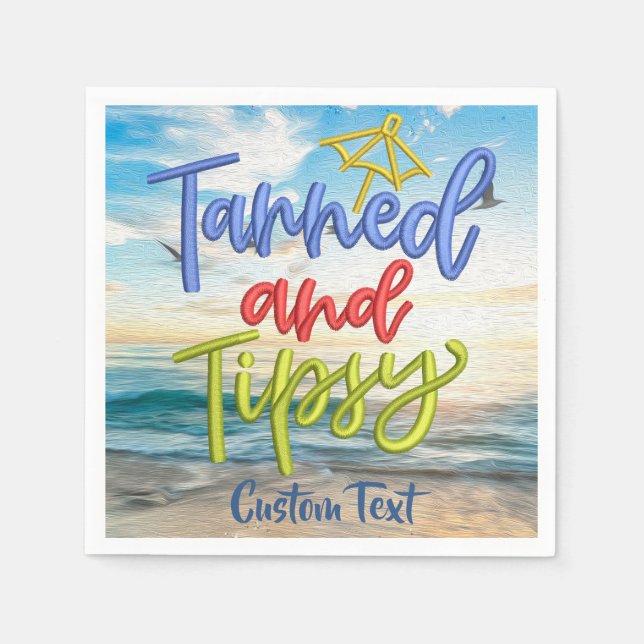 Tanned and Tipsy Humour Quote Ocean Summer Funny Napkin (Front)