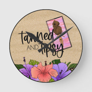 Tanned and Tipsy Round Clock