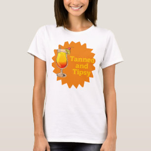 Tanned and Tipsy Typography Fun Orange Cocktail T-Shirt