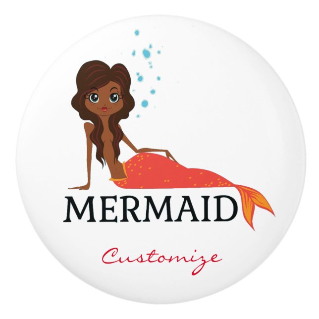 Tanned Brunette Mermaid Thunder_Cove Ceramic Knob (Front)