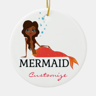 Tanned Brunette Mermaid Thunder_Cove Ceramic Ornament
