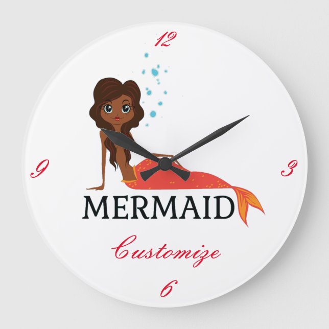 Tanned Brunette Mermaid Thunder_Cove Large Clock (Front)