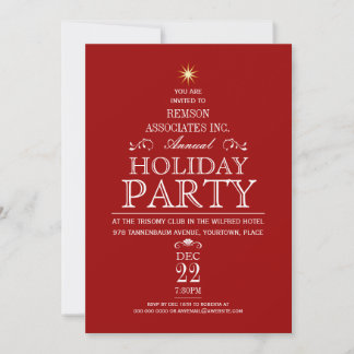 Tannenbaum Typographic Crimson Holiday Party Invitation