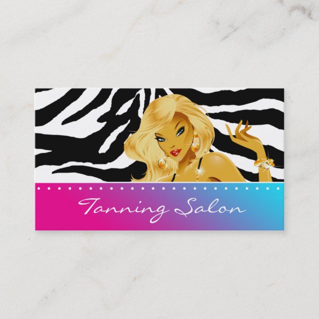 Tanning Business Card Red Pink Blonde Zebra (Front)