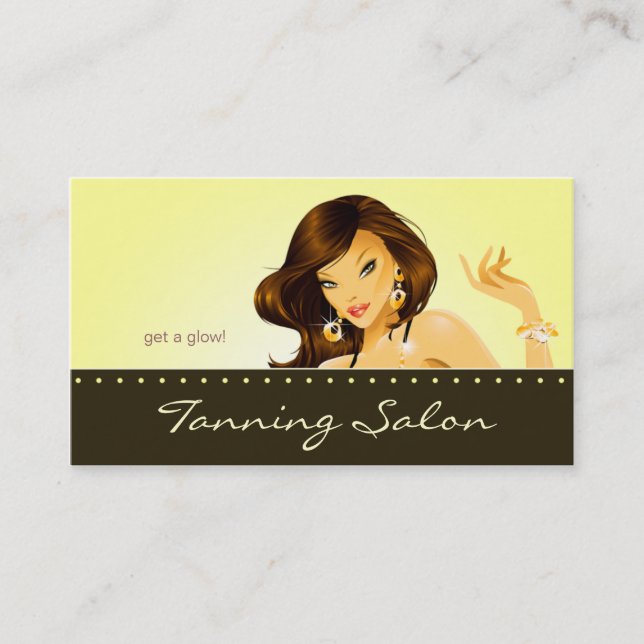 Tanning Business Card Yellow Woman Dark 3 (Front)