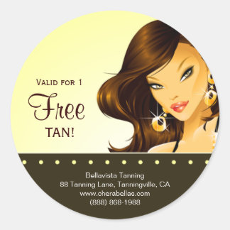 Tanning Salon Sticker Yellow Exotic Brunette Woman