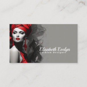 Tantalizing Elegance: Woman in Red with Bold Black Business Card