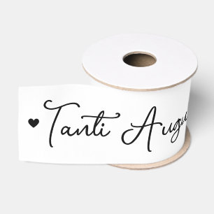 'Tanti Auguri a Te' Black Script on White Grosgrain Ribbon
