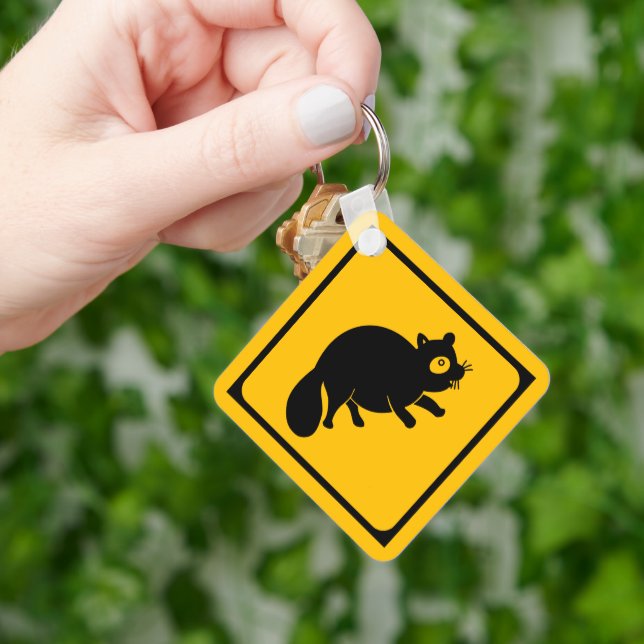 Tanuki Crossing! Japanese Road Sign Key Ring (Hand)