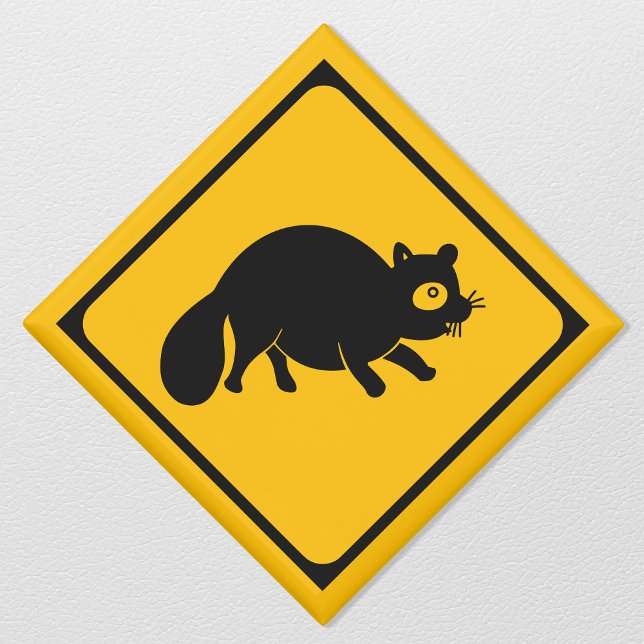 Tanuki Crossing! Japanese Road Sign Magnet (Tanuki Crossing- Refrigerator View)