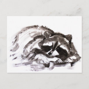 Tanuki sumie postcard
