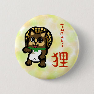 Tanuki with Kanji 6 Cm Round Badge