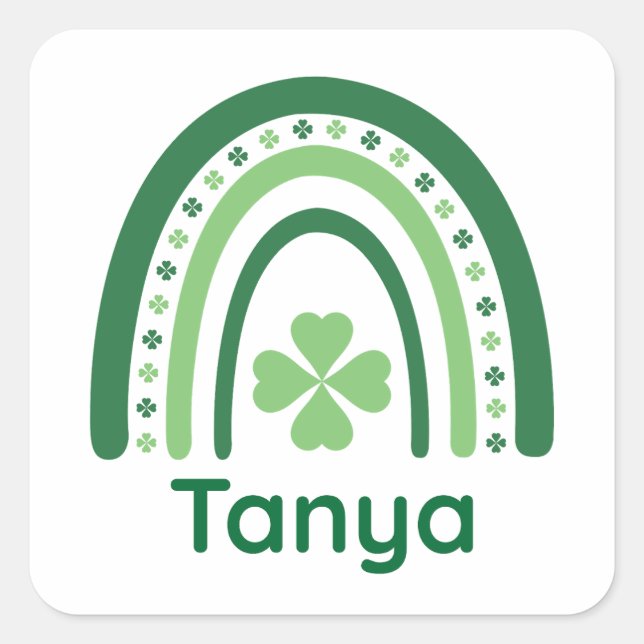 Tanya Name Clover Boho Rainbow Square Sticker (Front)