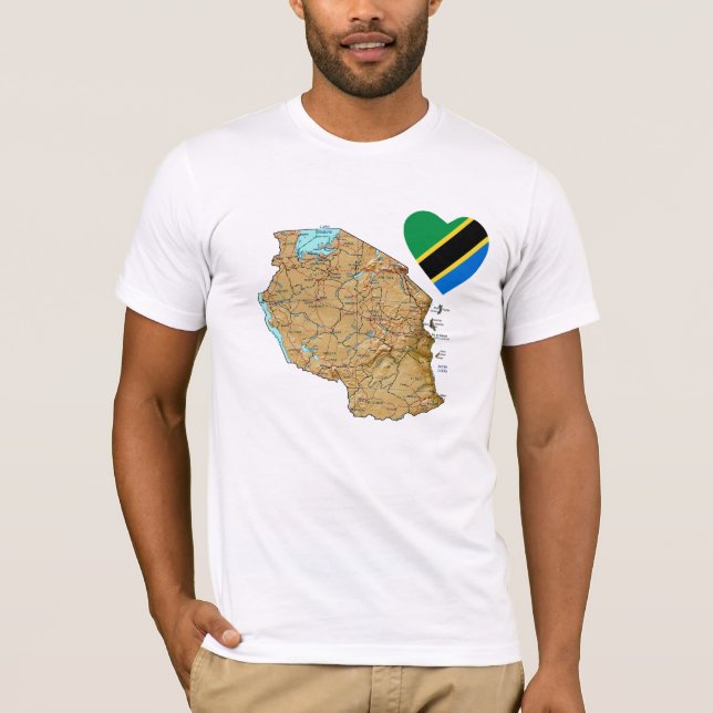 Tanzania Flag Heart and Map T-Shirt (Front)