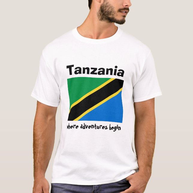 Tanzania Flag + Map + Text T-Shirt (Front)