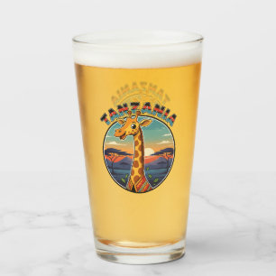 Tanzania giraffe national animal symbol cartoon cu glass
