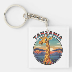 Tanzania giraffe national animal symbol cartoon cu key ring