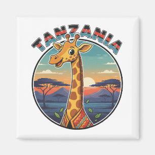 Tanzania giraffe national animal symbol cartoon cu magnet