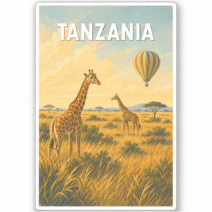Tanzania Hot Air Balloon Illustration Travel Art