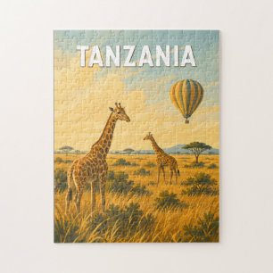 Tanzania Hot Air Balloon Illustration Travel Art Jigsaw Puzzle