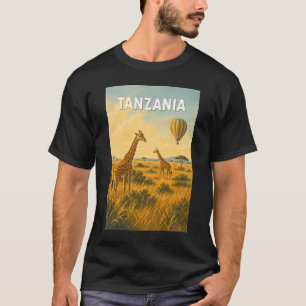 Tanzania Hot Air Balloon Illustration Travel Art T-Shirt