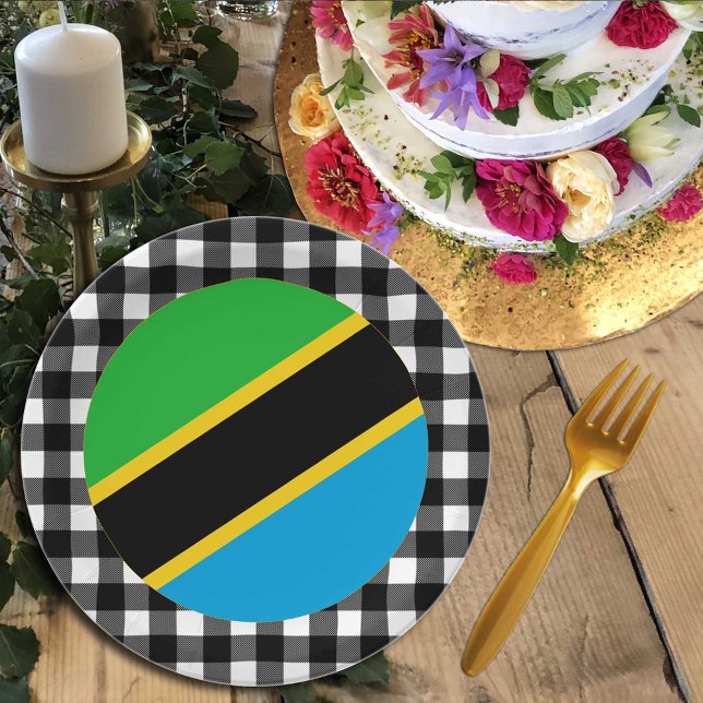 Tanzania Plate, buffalo plaid & Tanzanian Flag Paper Plate (Creator Uploaded)