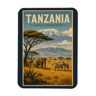 Tanzania Safari Zebra Illustration Travel Art Magnet