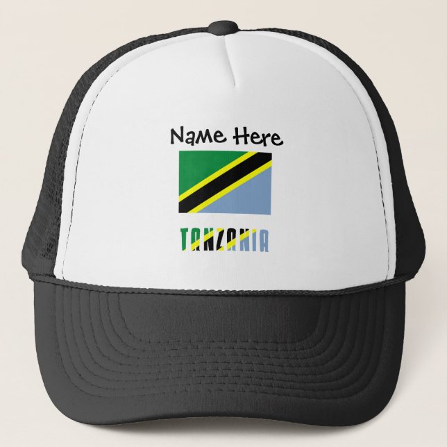 Tanzania Tanzanian Flag Black Personalization  Trucker Hat (Front)
