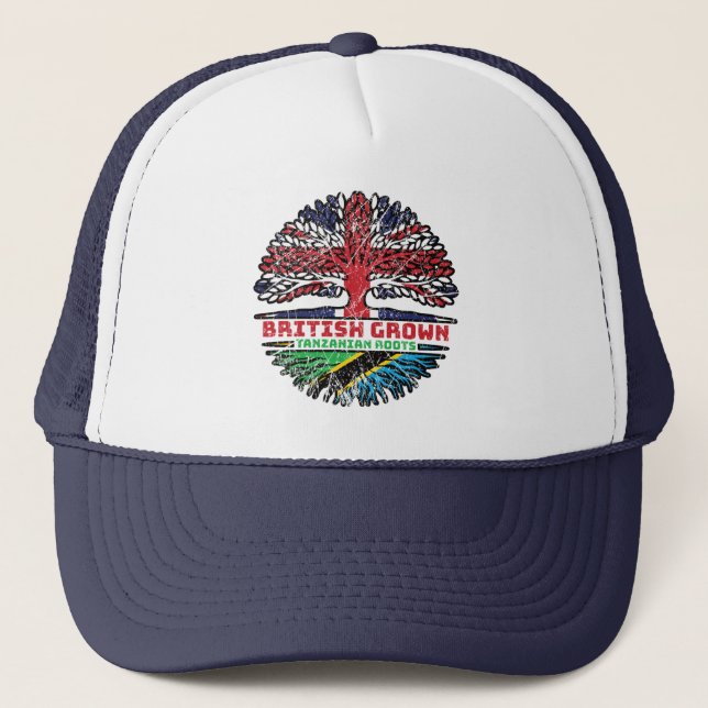 Tanzania Tanzanian Uk United Kingdom British Tree Trucker Hat (Front)