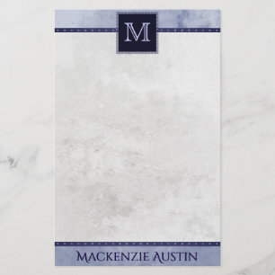 Tanzanite Blue   Periwinkle Purple Pastel Monogram Stationery