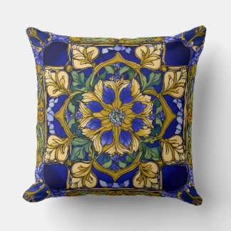 Tanzanite Tapestry: Art Nouveau Floral Print with  Cushion