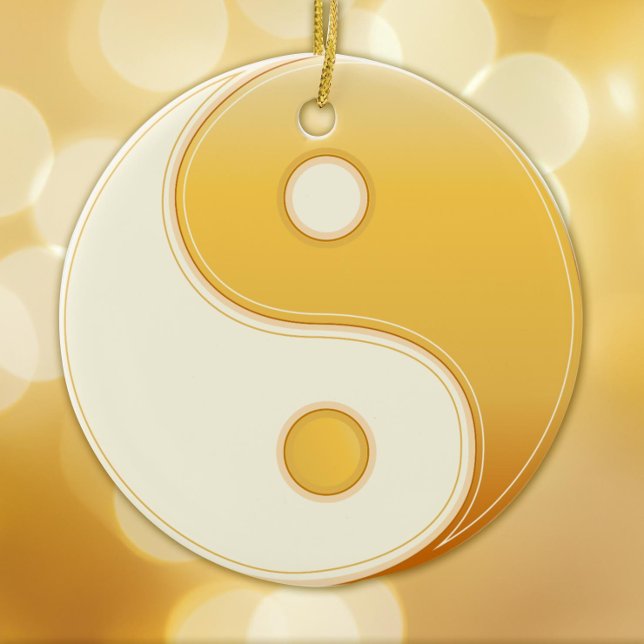 Taoism, Gold Symbol Ceramic Tree Decoration (Gold Yin Yang mandala, symbol of Taoism.  Peace.)