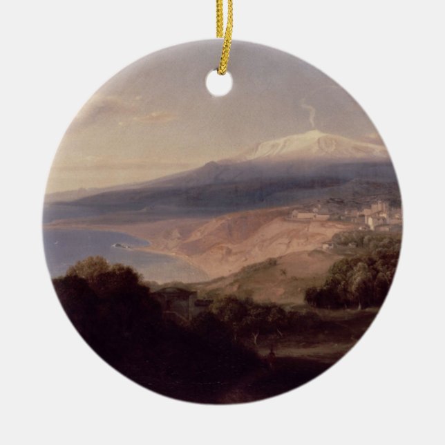 Taormina and Mount Etna, c.1840 (oil on canvas) Ceramic Ornament (Front)