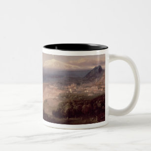 Taormina and Mount Etna, c.1840 (oil on canvas) Two-Tone Coffee Mug