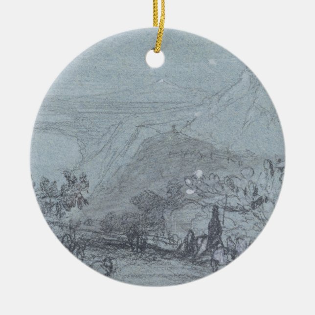 Taormina, from 'Views of Sicily' (chalk & gouache Ceramic Tree Decoration (Front)