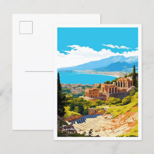 Taormina Italy Travel Vintage illustration Postcard