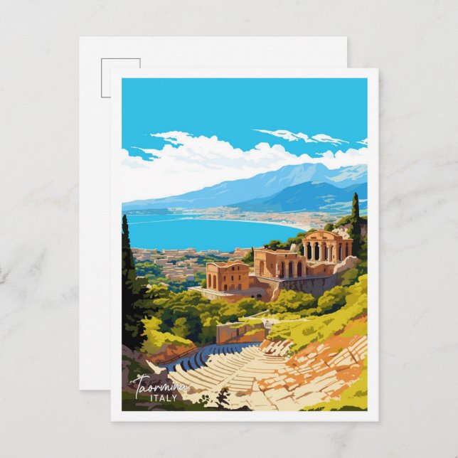 Taormina Italy Travel Vintage illustration Postcard (Front/Back)