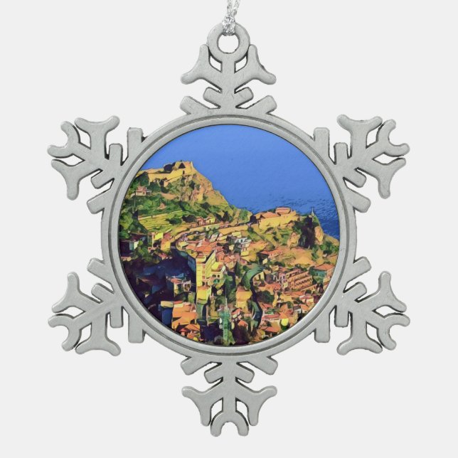 TAORMINA - Sicily - Snowflake Pewter Christmas Ornament (Front)