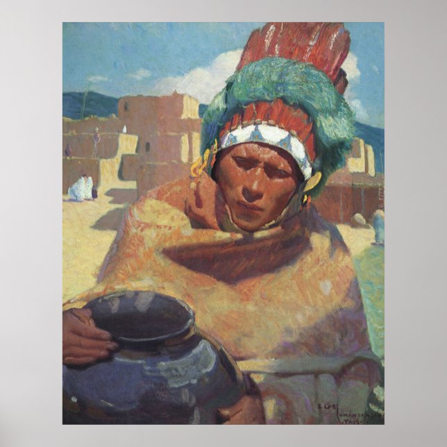 Taos Indian Holding a Water Jug by Blumenschein Poster (Front)