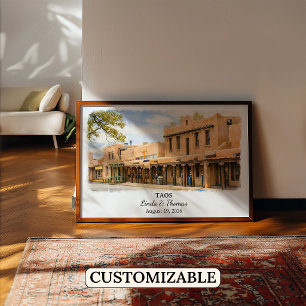 Taos New Mexico Poster, Watercolor, Custom Poster
