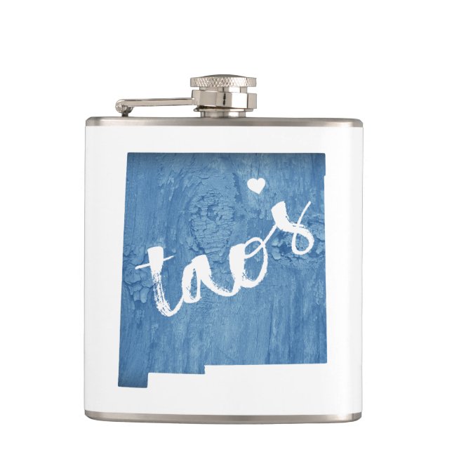 Taos New Mexico Wood Grain Hip Flask (Front)