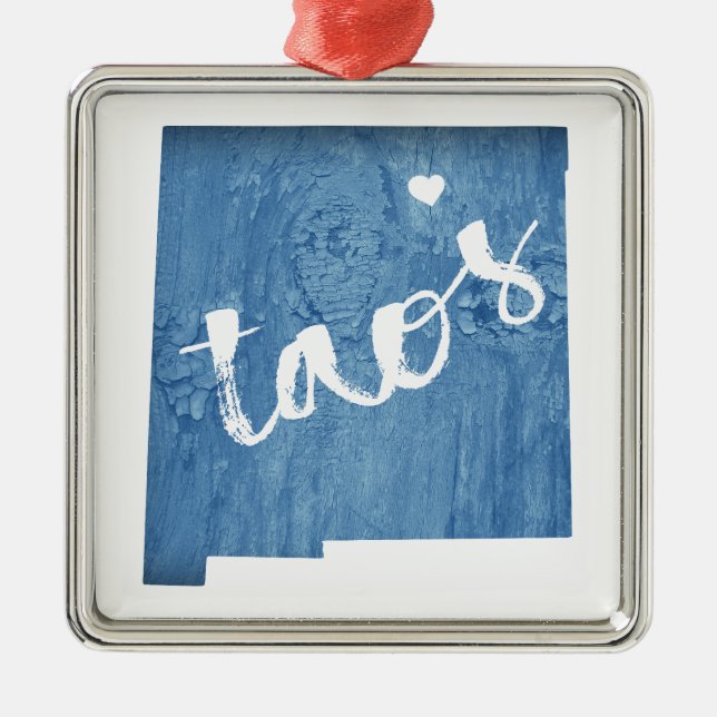 Taos New Mexico Wood Grain Metal Ornament (Front)