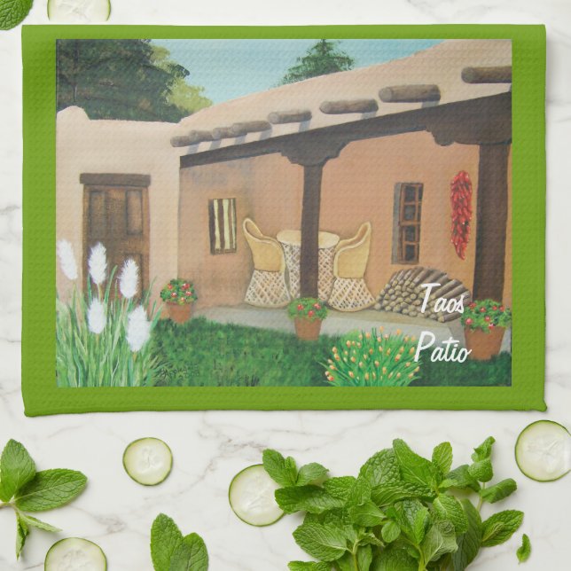 Taos Patio ~ Landscape Tea Towel (Folded)