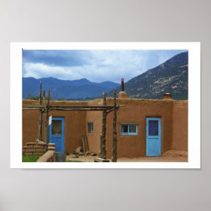 Taos Pueblo 2 blue doors Poster