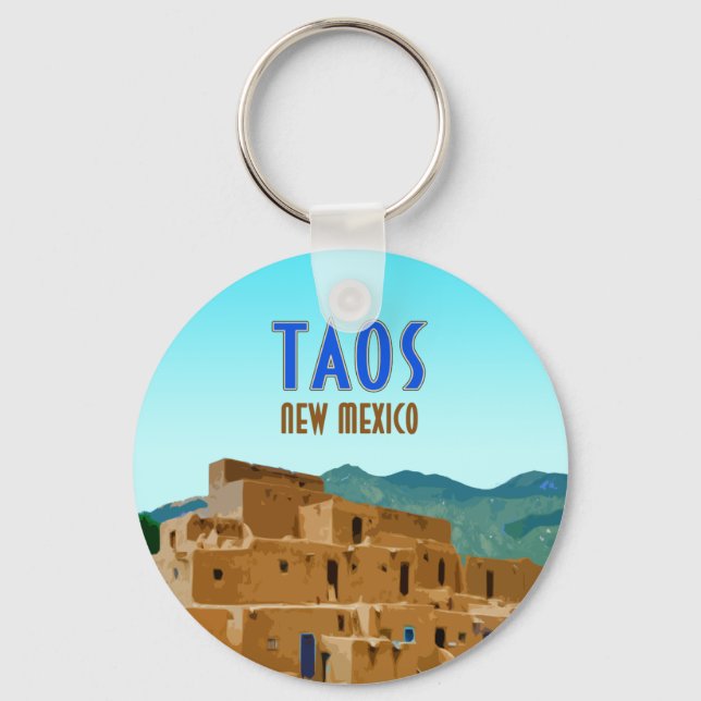 Taos Pueblos New Mexico Vintage Key Ring (Front)